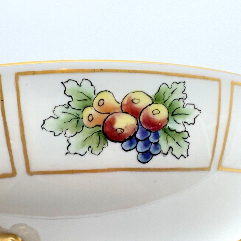 Antique T&V Limoges France Footed Bowl Hand Painted Fruit Grapes Gold Gilt 7.5" - Picture 4 of 12